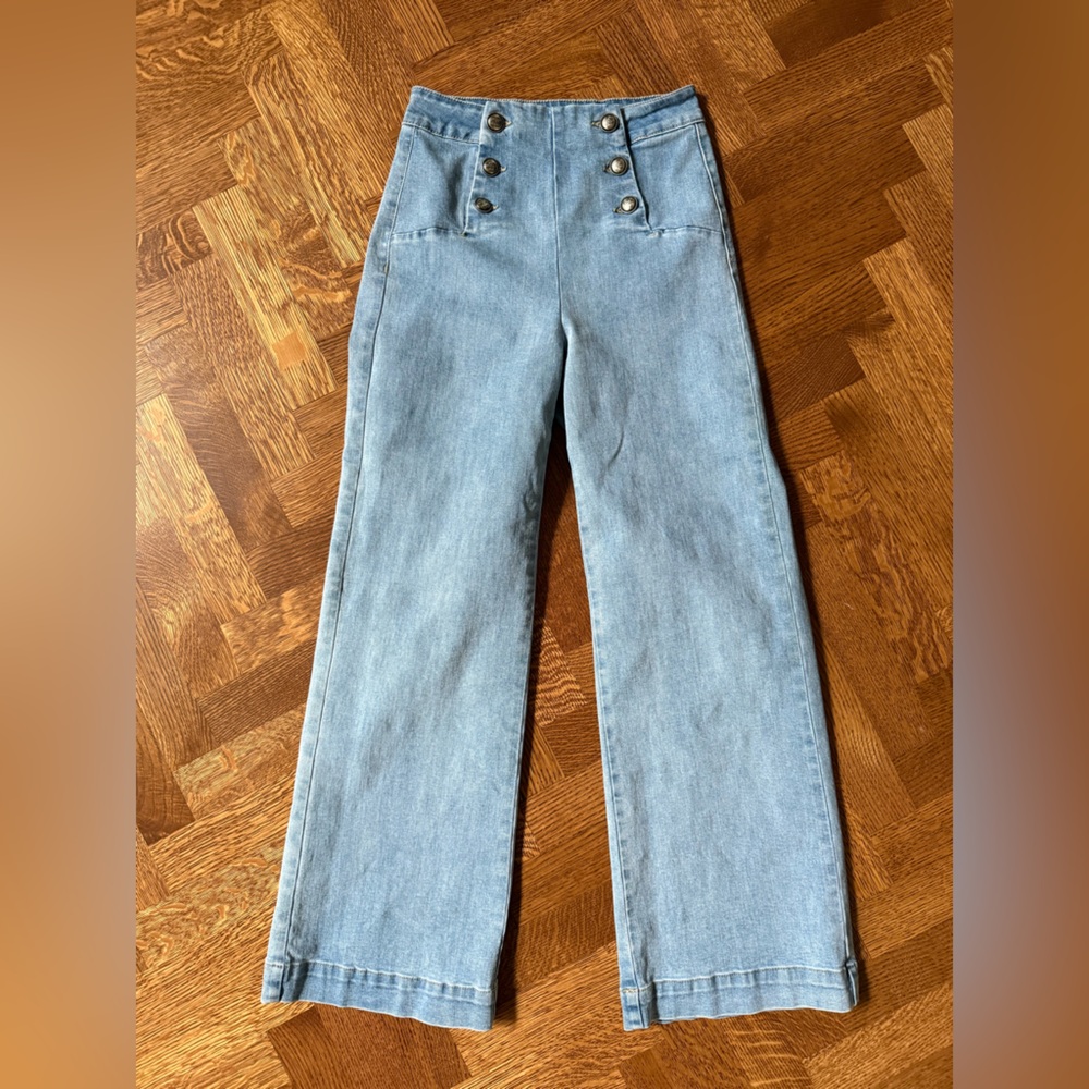 High-Waist Light Blue Wide Leg Jeans